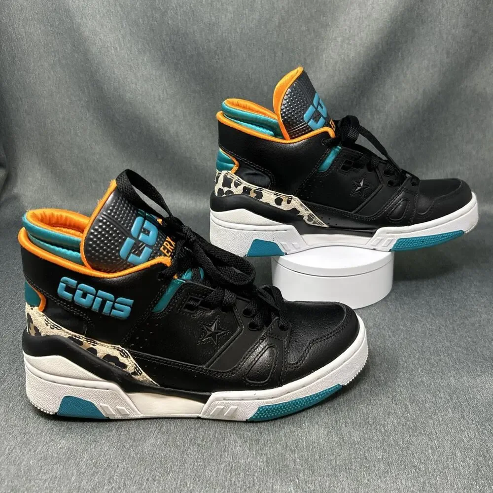 VTG Leather Converse Sneaker Youth US 4.5 Animal Black Teal Orange CONS ERX-260